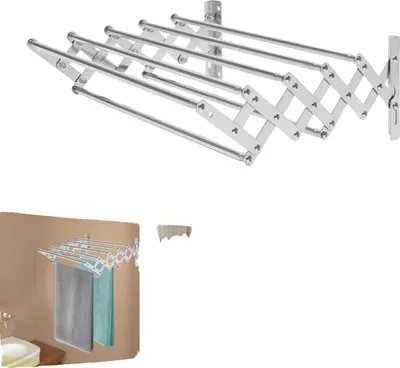 Obrázok produktu pre Výsuvný vešiak na uteráky, nastaviteľné rozmery, vodotesný materiál, strieborný