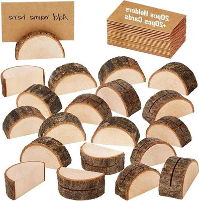 Produktbild von Houten Halbemond-Form Rustikale Dekoration für Fotos und Notizen - 40 Stück (20 Holzhalter + 20 Kartonhalter)