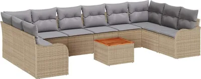 Imagen del producto de vidaXL Juego de sofás de jardín, 10 piezas. Ratán sintético beige y gris claro