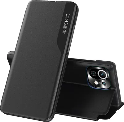 Produktbild von Xiaomi Mi 11 Lite Hülle, Smart View Fenster Flip Stand Cover Kunstleder Schutzhülle für Xiaomi Mi 11 Lite Schwarz