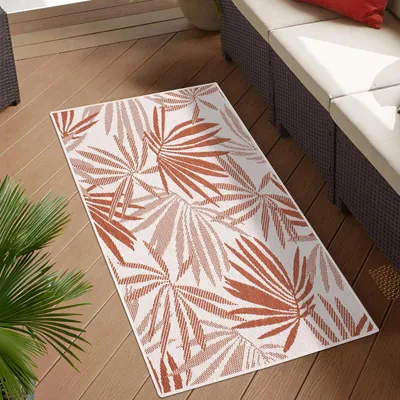 Produktbild von Teppich Outdoor Wetterfest - Rot, Creme - Wendeteppich - 80x150 cm - Florales Muster