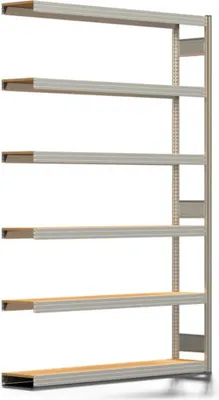 Produktbild von Fachbodenregal Tiefenriegel - 250 kg - 2.500 x 1.695 x 300 mm (HxBxT) - Anbauregal - verzinkt - 6 Holzböden - Lagerregal - Steckregal BERT