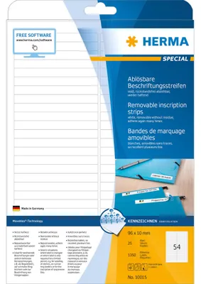 Produktbild von Ablösbare Beschriftungsstreifen A4 96x10 mm weiß Movables/ablösbar Papier matt 1350 St.