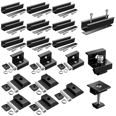 Solarmodul-Montageset 4 Paneele, Rails 12cm, Klemmen 30-35mm, schwarz