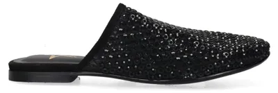 Productafbeelding van Mule voor dames, model Seraphina Chic, zwart leer met strass, elegante sleehak