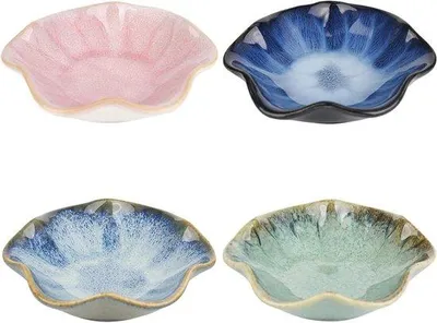 Produktbild von Keramische Dipschalen Set von 4 - Japanisches Keramik - Blumenform - Für Sushi, Saucen und Snacks - 11 cm - Geschirrspülerfest
