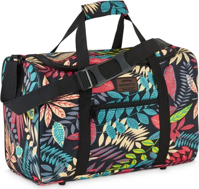 Produktbild von Zagatto Qualität Kleine Schwarz und Farbig Reisetasche mit Blumentmuster für Flugzeuge mit Schutzfüßen RYANAIR WIZZAIR und mehr 40x20x25 20L ZG769 Reisetaschen Handgepäck Handtasche Sporttasche Mehrzwecktasche Fitnesstasche Wochenendtasche Umhängetasche