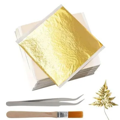 Productafbeelding van Goudfolie imitatie, 200 vellen, 14x14 cm, inclusief pincet en kwast