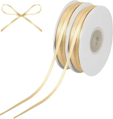 Obrázek produktu pro Saténová stuha zlaté barvy, 2 role, 91 m x 3 mm, dekorační stužka pro balení dárků