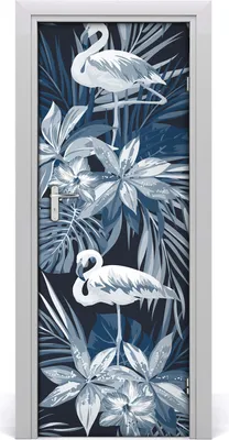 Produktbild von Tulup Türaufkleber 75x205 cm Dekorative Aufkleber Selbstklebend Wasserdichte Tapete Abnehmbar Schlafzimmer Wohnzimmer Wohnkultur - Blumen und Flamingos