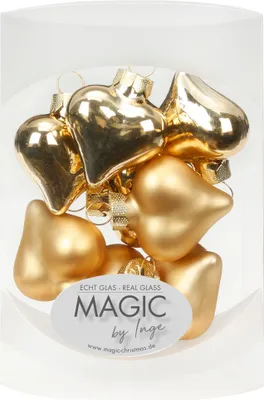 Produktbild von Christbaumschmuck Herzen Glas 4cm Brokatgold, 8 Stück