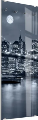 Produktbild von DEQORI Kleiderhaken aus Glas 50x125 cm 'Vollmond über New York' Wand Garderobe Haken