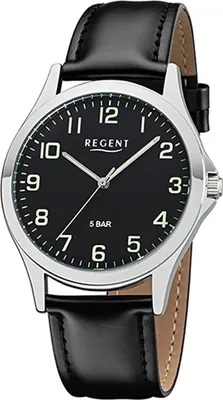 Produktbild von Regent Leder Herren Uhr 1112420 Analog Armbanduhr schwarz Lederarmband D2UR1112420