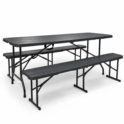 Immagine prodotto di Set di mobili da giardino pieghevoli Rijoka - look legno - mobili pieghevoli - tavolo pieghevole con 2 panche pieghevoli - tavolo da birra per 6-8 persone