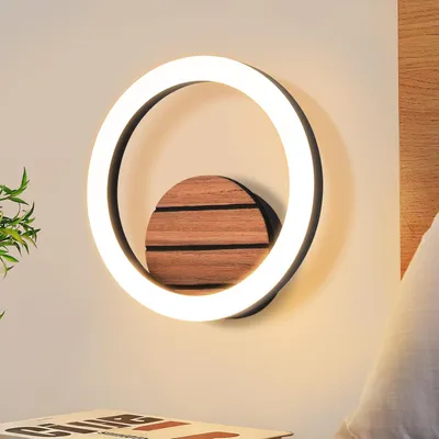 Produktbild von ZMH LED Wandlampe Innen Wandleuchte Flurlampe 20CM Warmweiß Küchenlampe Rund 6W Indirekt Treppenhauslampe Holzoptik Schlafzimmerlampe für Wohnzimmer
