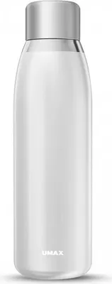 Imagen del producto de Botella inteligente UMAX U5, color blanco. Incluye alarma de hidratación, capacidad de 500 ml, autonomía de 30 días, conexión USB y fabricada en acero