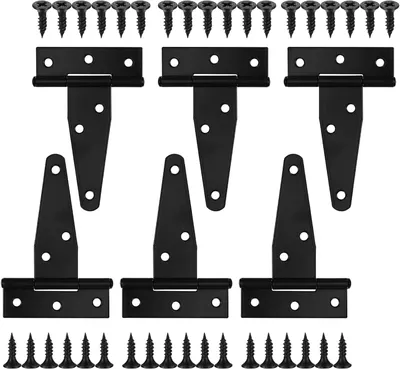 Produktbild von Türscharniere T-Form Schwarz, 6 Stück, Verzinkter Stahl, 180-Grad-Drehung, Für Scheunentore, Garten- Und Lagerhallentüren