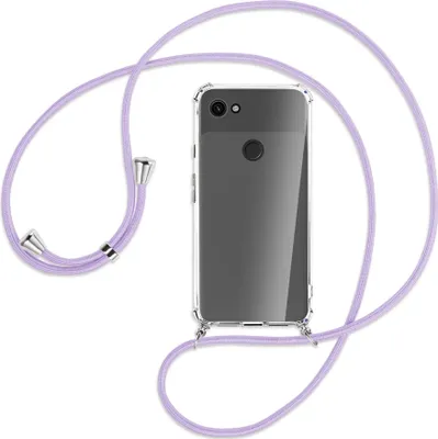 Produktbild von Handykette Backcover-Schutzhülle mit Band (Metall silberfarben) für Google Pixel 3a - violett