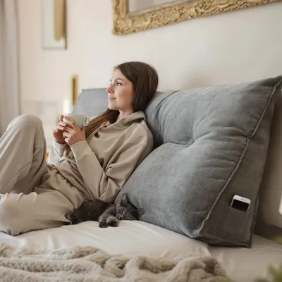 Produktbild von Björn&Schiller Rückenkissen grau 180 cm - Lesekissen für Bett und Sofa Rückenpolster für die Wand groß mit waschbarem Bezug
