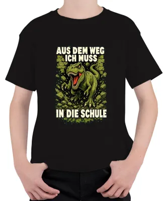 Obrázek produktu pro Tričko s potiskem "T-Rex" (dinosaurus), určené do školy, černé barvy, velikost 116. Vhodné pro děti