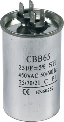 Produktbild von Kondensator Anlaufkondensator Betriebskondensator Haushaltsgerätekondensator 25,00µF 450V 50/60Hz ALTERNATIV universell mit Steckfahnen CBB65 für Hausgeräte Elektrohausgeräte