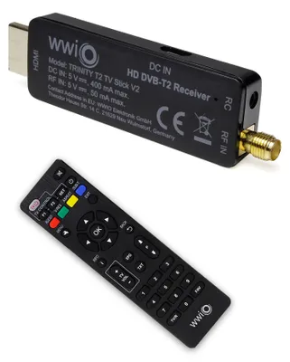Produktbild von WWIO TRINITY T2 TV Stick V2 DVB T2 Mini Receiver für Antennenfernsehen mit HDMI, 2 in 1 Funk Fernbedienung und H265 HEVC