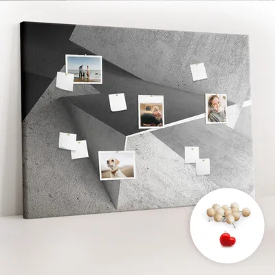 Obrázek produktu pro Korková nástěnka s kolíčky - Tabule s kolíky pro fotografie a poznámky - 140x100 cm - Připínáčky dřevěné 100 kusů - Abstraktní trojúhelníky