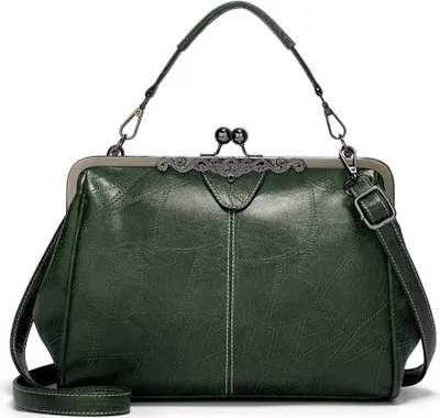 Produktbild von Frauen Retro Handtasche, Kunstleder Geldbörse Vintage Top Griff Tasche Kiss Lock Crossbody Umhängetasche für Damen