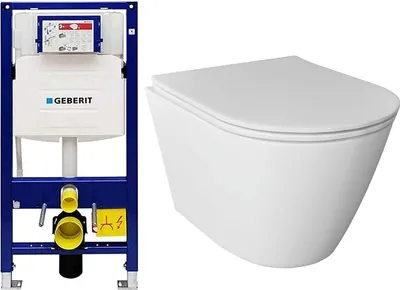 Produktbild von Alpenberger Wand WC Spülrandlos | Hänge WC Komplettset aus Kloschüssel und WC Sitz mit Absenkautomatik | Toilette mit Nano Beschichtung | Passend Geberit (Set 1)