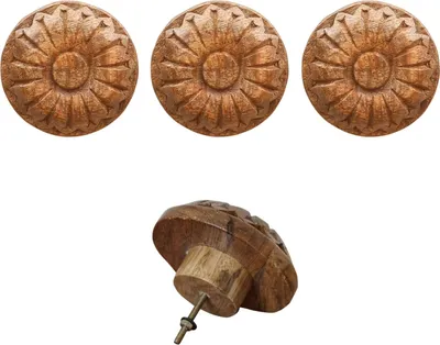 Image de Marrakech Set de 3 Poignées de meubles Boho Déco Admir en bois 9cm | Bouton pour tiroirs & armoires sculpté à la main comme décoration vintage de campagne | Bouton en bois unique pour une décoration créative de meubles & upcycling