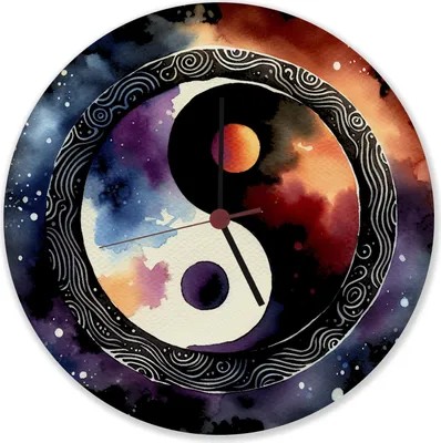 Produktbild von Yin und Yang Aquarell Wanduhr aus Alu