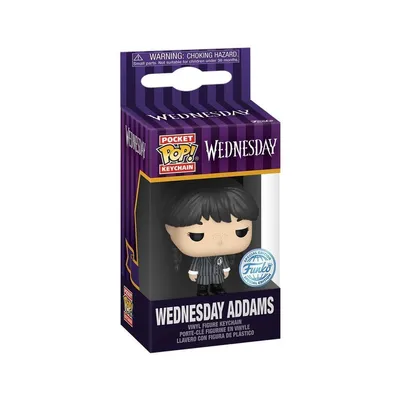 A Funko Pocket Pop! Keychain of Wednesday Addams in its packaging.