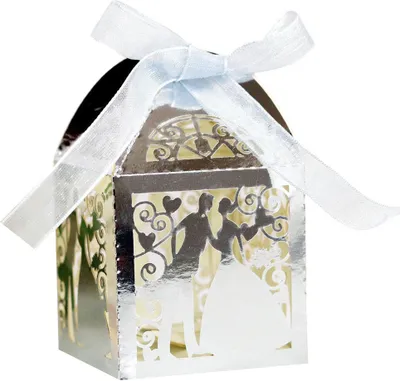Image de 50 Pack Laser Cut Sweet Couple Wedding Favor Boxes, Party Favor Box, Petites Boîtes Cadeaux, Valentine Boîtes à Bonbons Avec Rubans