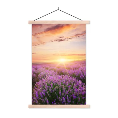 Produktbild von MuchoWow® Textilposter Lavendel - Sonne - Blumen 40x60 cm mit holzfarbenen Rahmen - Poster