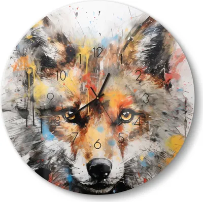 Produktbild von DEQOART Glasuhr Ø50 cm Zahlen 'Urbaner Fuchstraum' Wanduhr Glas Uhr Design leise Küchenuhr