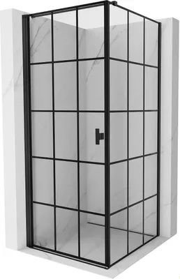 Produktbild von Mexen Mist-B Duschkabine, öffnende Tür links, 100 x 100 cm, schwarzes Gitter, schwarz - 8A2T-100-100-70-77-L