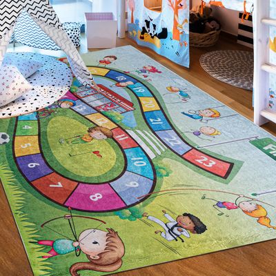 Mazovia Teppich - Kinderteppich Straßen - Kinderzimmer - Weicher, Rutschfester Kinderzimmer-Teppich - Maschinenwaschbar - Bunte Grün - 160x230 cm