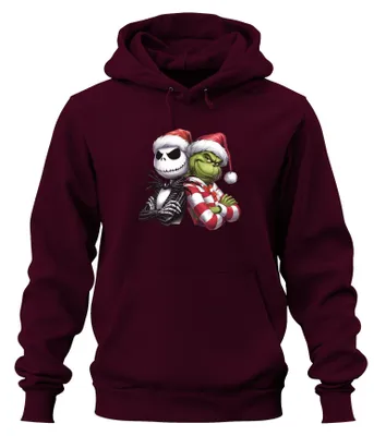 Produktbild von Grinch Jack Skellington Weihnachten Santa Hut lustig Hoodie Kapuzenpullover, Burgundy, L