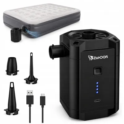 Obrázok produktu pre Elektrická vzduchová pumpa Zandor, batéria 5200 mAh, USB-C, 3 trysky, funkcia nafukovania a vypúšťania, 2v1