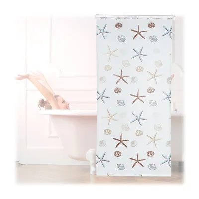 Produktbild von Relaxdays Duschrollo Ocean, wasserabweisend, Muschel Badrollo Wanne u. Dusche, Deckenmontage,100x240cm, semitransparent
