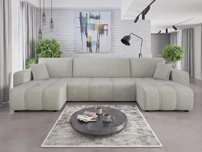 Produktbild von Couchgarnitur Sofa Sofagarnitur ALICE U im Cord Stoff samt in U Form mit Schlaffunktion und Bettkasten Wohnlandschaft Polsterecke Couch Wellenfederung