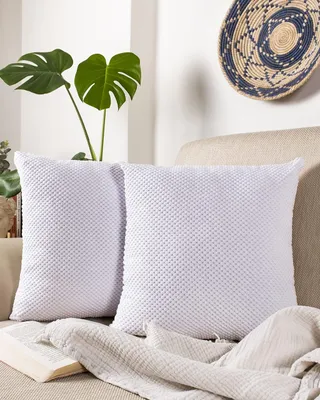 2 Cord Samt Kissenbezüge 40x40 cm, weiß, mit Reißverschluss