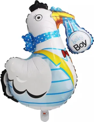 Produktbild von Folienballon Baby Boy, Storch, ca. 84 x 78 cm