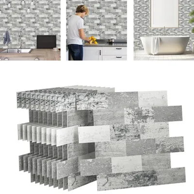 Image de LZQ Cuisine Carrelage autocollant, 10 pièces de carrelage autocollant 34 x 29cm salle de bains autocollant décor carrelage brique pour la cuisine salle à manger salle de bain film de carrelage décoration, texture embossée B