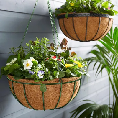 Obrázok produktu pre Zavesiteľný kovový košík - ku kvetináčom - 25 cm - zelený