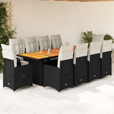 Produktbild von Möbel 11-tlg. Garten-Bistro-Set mit Kissen Schwarz Poly Rattan - Sitzgruppe 3277273