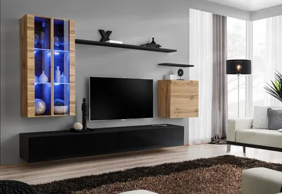 Produktbild von Wohnwand Holzmöbel Schwarz TV-Ständer Sideboard Wandschrank Holzmöbel Neu