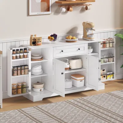 Immagine prodotto di Credenza da cucina con cassetto e ante a ripiano, dimensioni 138x40x85 cm, colore bianco