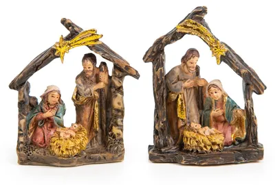 Produktbild von 2 Mini Krippen - Weihnachtskrippe Miniatur als kleines Geschenk 5 cm