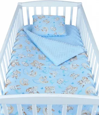 Produktbild von Babylux Babydecke 75x100 cm mit Kissen 30x35 cm – Kuscheldecke aus Minky & Baumwolle – Krabbeldecke für Kinderwagen K163 Blau + Schnuckis